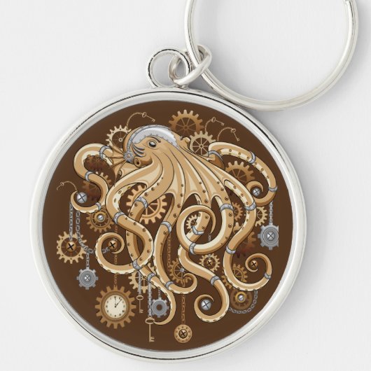 Octopus Steampunk Retro Mechanische Fantasie Sleutelhanger (Voorkant)