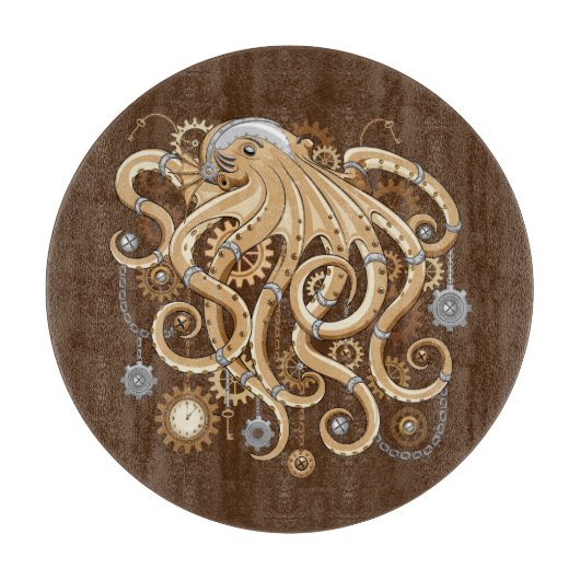 Octopus Steampunk Retro Mechanische Fantasie Snijplank (Voorkant)
