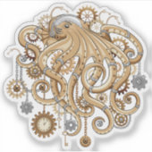 Octopus Steampunk Retro Mechanische Fantasie Sticker (Voorkant)