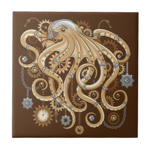 Octopus Steampunk Retro Mechanische Fantasie Tegeltje