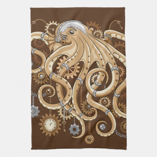 Octopus Steampunk Retro Mechanische Fantasie Theedoek (Verticaal)