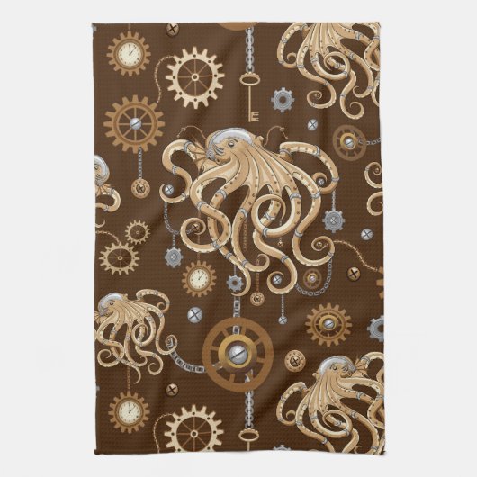 Octopus Steampunk Retro Mechanische Fantasie Theedoek (Verticaal)