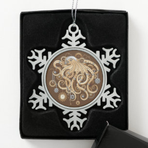 Octopus Steampunk Retro Mechanische Fantasie Tin Sneeuwvlok Ornament
