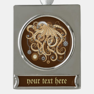 Octopus Steampunk Retro Mechanische Fantasie Verzilverd Banner Ornament