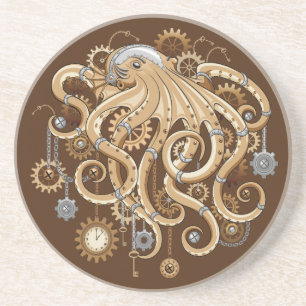 Octopus Steampunk Retro Mechanische Fantasie Zandsteen Onderzetter
