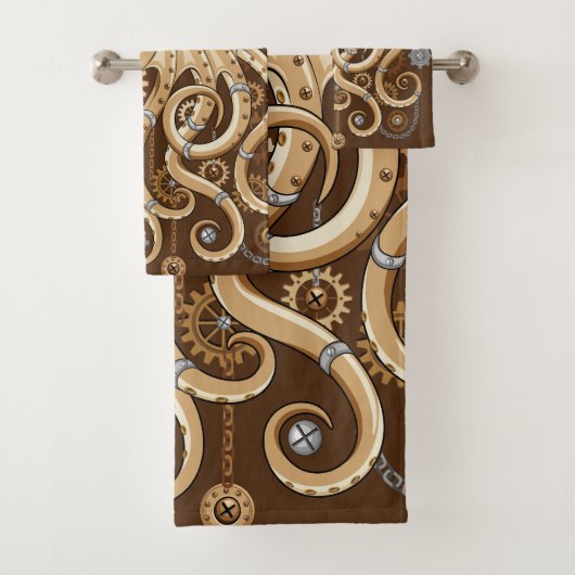 Octopus Steampunk Surreal Retro Stijl Machine  Bad Handdoek (Insitu)