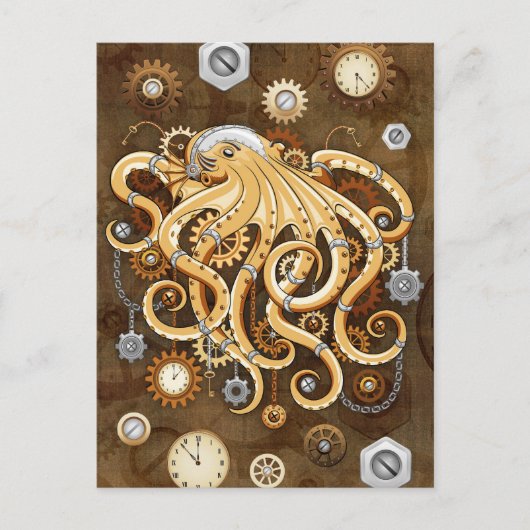 Octopus Steampunk Surreal Retro Stijl Machine Briefkaart (Voorkant)