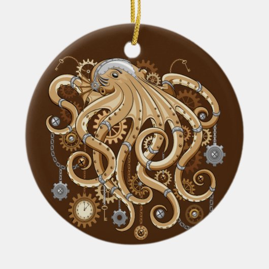 Octopus Steampunk Surreal Retro Stijl Machine Keramisch Ornament (Voorkant)