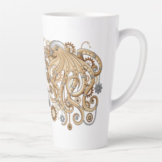 Octopus Steampunk Surreal Retro Stijl Machine Latte Mok (Rechts)