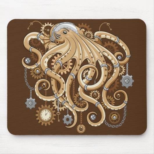 Octopus Steampunk Surreal Retro Stijl Machine Muismat (Voorkant)
