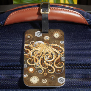 Octopus Steampunk Surreal Retro Stijl Machine Opme Bagagelabel