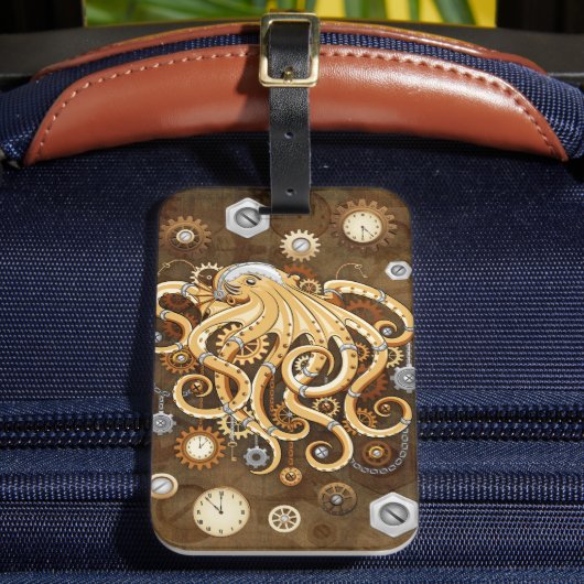 Octopus Steampunk Surreal Retro Stijl Machine Opme Bagagelabel (Voorkant Insitu 2)