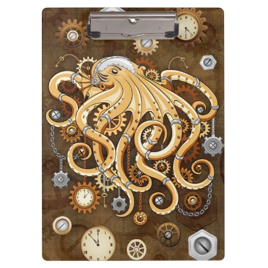 Octopus Steampunk Surreal Retro Stijl Machine Opme Klembord (Voorkant)