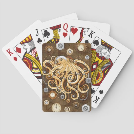 Octopus Steampunk Surreal Retro Stijl Machine Pokerkaarten (Achterkant)