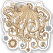 Octopus Steampunk Surreal Retro Stijl Machine Sticker (Voorkant)