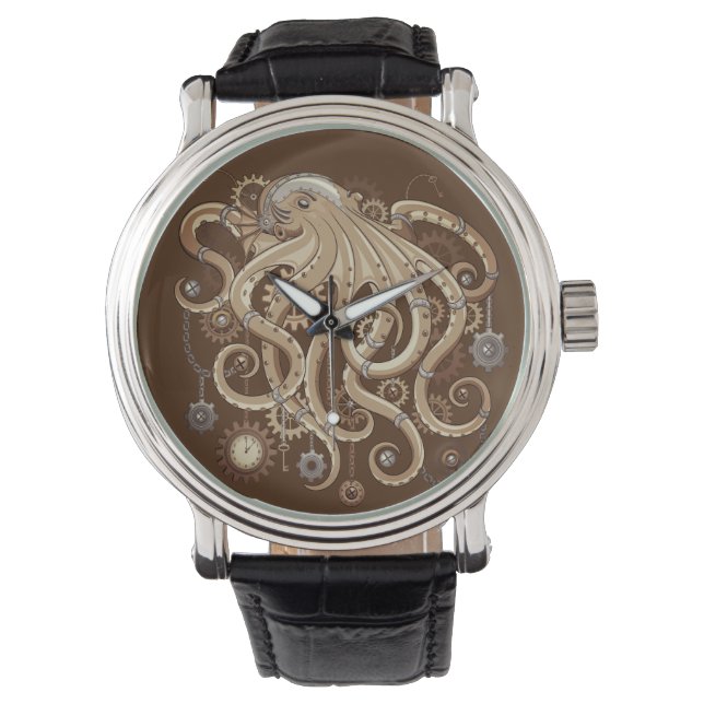 Octopus Steampunk Surreal Retrostijlmachine Horloge (Voorkant)