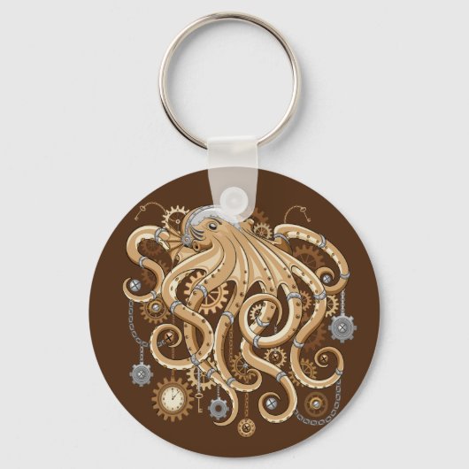 Octopus Steampunk Surreal Retrostijlmachine Sleutelhanger (Voorkant)