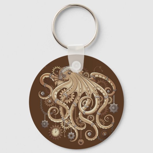 Octopus Steampunk Surreal Retrostijlmachine Sleutelhanger (Voorkant)