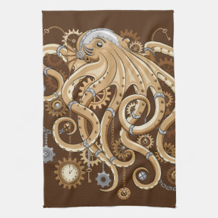 Octopus Steampunk Surreal Retrostijlmachine Theedoek