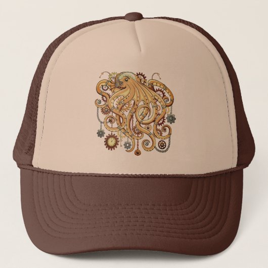 Octopus Steampunk Surreal Retrostijlmachine Trucker Pet (Voorkant)