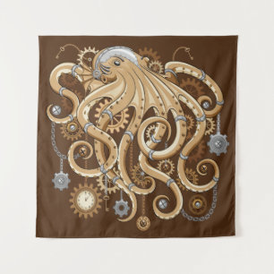 Octopus Steampunk Surreal Retrostijlmachine Wandkleed
