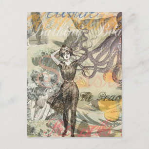 Octopus Strand Antieke Kust Steampunk Briefkaart