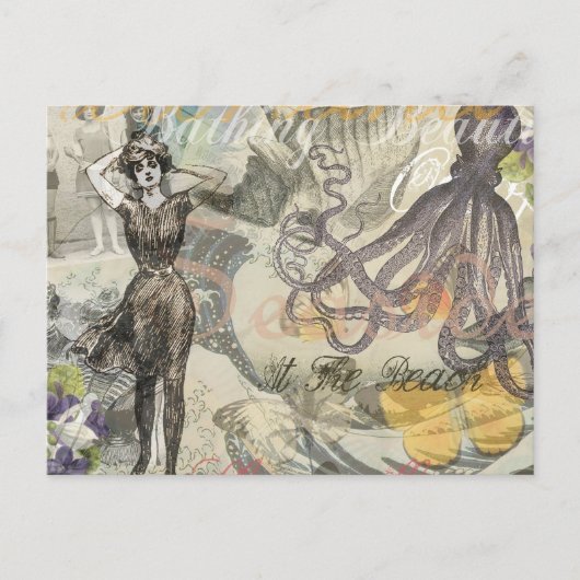 Octopus Strand Antieke Kust Steampunk Briefkaart (Voorkant)