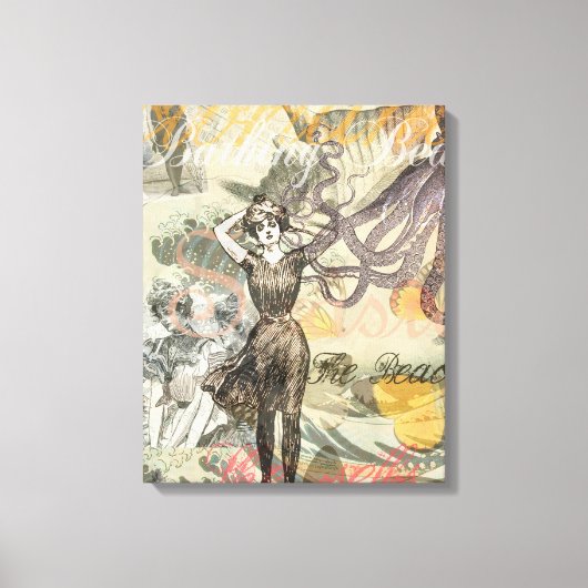 Octopus Strand Antieke Kust Steampunk Canvas Afdruk (Voorkant)