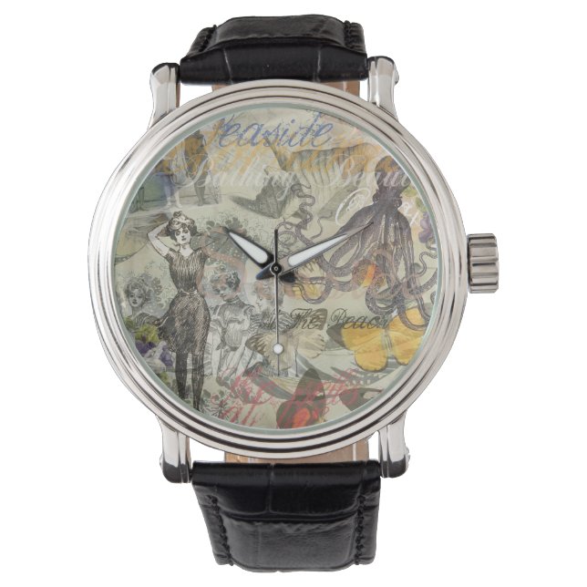 Octopus Strand Antieke Kust Steampunk Horloge (Voorkant)