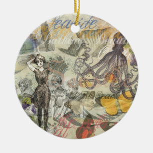 Octopus Strand Antieke Kust Steampunk Keramisch Ornament