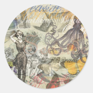 Octopus Strand Antieke Kust Steampunk Ronde Sticker