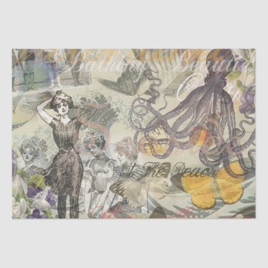 Octopus Strand Antieke Kust Steampunk Tissuepapier (Voorkant)