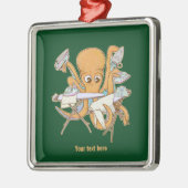 Octopus strijken, overweldigd door klusjes. metalen ornament (Links)