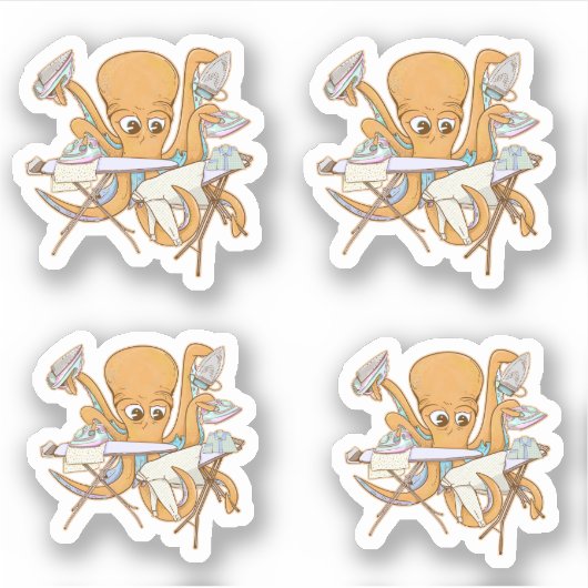 Octopus strijken, overweldigd door klusjes. sticker (Voorkant)