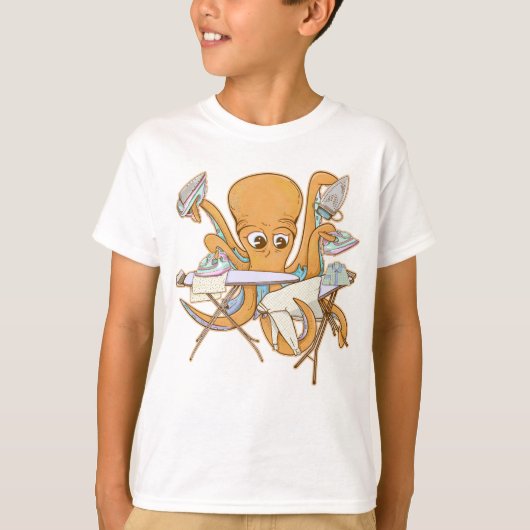 Octopus strijken, overweldigd door klusjes. t-shirt (Voorkant)