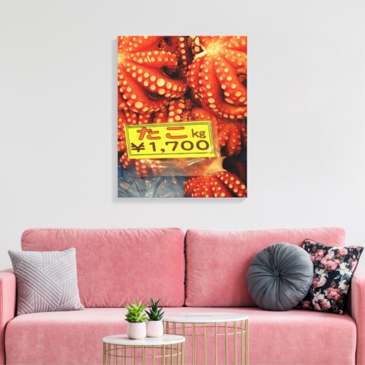 Octopus Tako た Tsukiji Fish Market, Tokyo, Japan Canvas Afdruk (Insitu (Woonkamer))