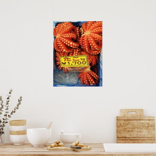 Octopus Tako た Tsukiji Fish Market, Tokyo, Japan Poster (Keuken)