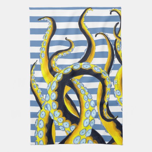 Octopus Tentacles Blue Stripes Theedoek (Verticaal)