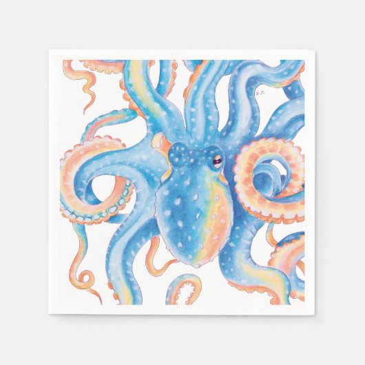 Octopus Tentacles Blue Waterverf Art Servet (Voorkant)