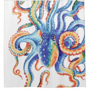 Octopus Tentacles Colorful Waterverf Art Douchegordijn