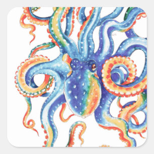 Octopus Tentacles Colorful Waterverf Art Vierkante Sticker