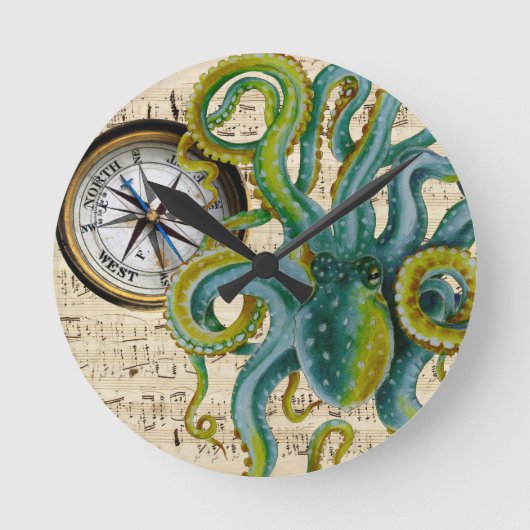 Octopus Tentacles compass Music Ronde Klok (Voorkant)
