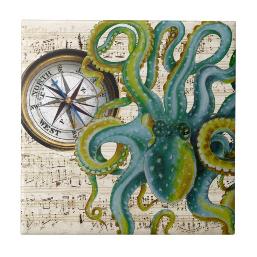 Octopus Tentacles compass Music Tegeltje (Voorkant)