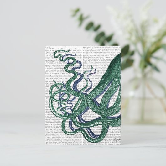 Octopus Tentacles Green en Blue Briefkaart (Staand voorkant)