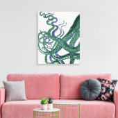 Octopus Tentacles Green en Blue Canvas Afdruk (Insitu (Woonkamer))