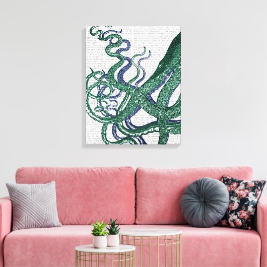 Octopus Tentacles Green en Blue Canvas Afdruk (Insitu (Woonkamer))