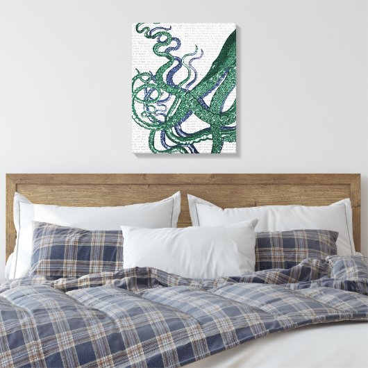 Octopus Tentacles Green en Blue Canvas Afdruk (Insitu (Slaapkamer))