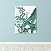 Octopus Tentacles Green en Blue Canvas Afdruk (Insitu (Houten vloer))