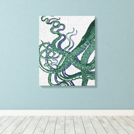 Octopus Tentacles Green en Blue Canvas Afdruk (Insitu (Houten vloer))