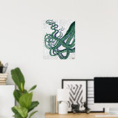 Octopus Tentacles Green en Blue Poster (Thuiskantoor)